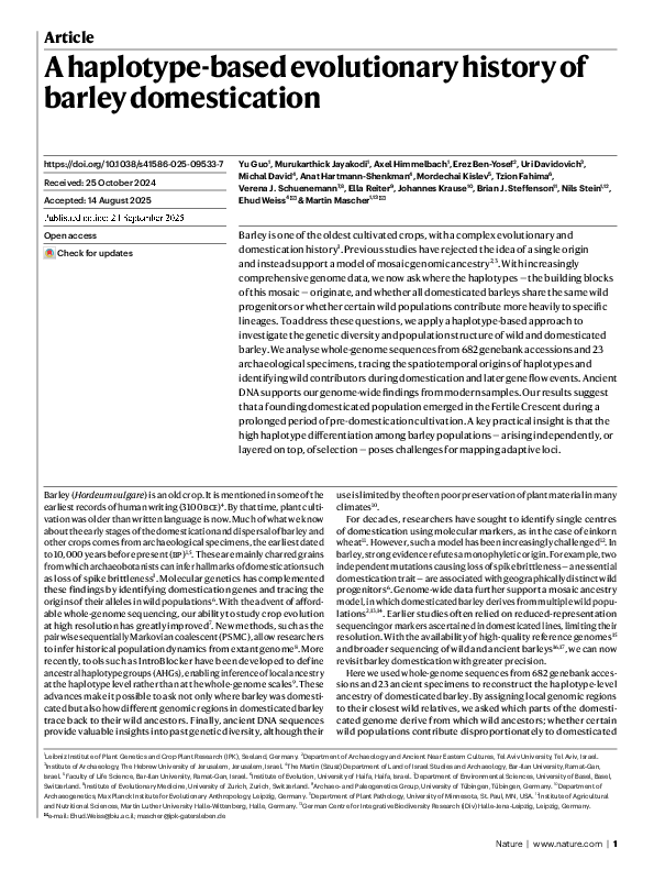 A Haplotype Based Evolutionary History Of Barley Domestication Nature A Haplotype Based Evolutionary History Of Barley Domestication Nature