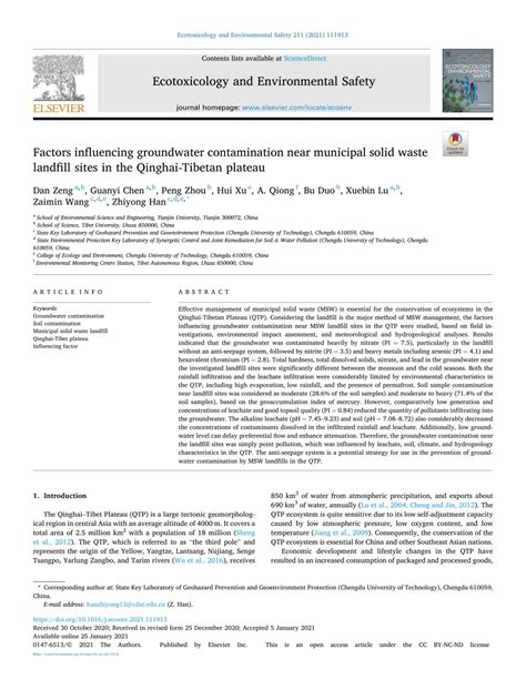 Factors Influencing Groundwater Contamination Near Municipal Solid Waste Landfill Sites In The Qinghai Tibetan Plateau Sciencedirect Factors Influencing Groundwater Contamination Near Municipal Solid Waste Landfill Sites In The Qinghai Tibetan Plateau Sciencedirect