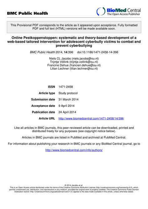 Online Pestkoppenstoppen Systematic And Theory Based Development Of A Web Based Tailored Intervention For Adolescent Cyberbully Victims To Combat And Prevent Cyberbullying Bmc Public Health Full Text