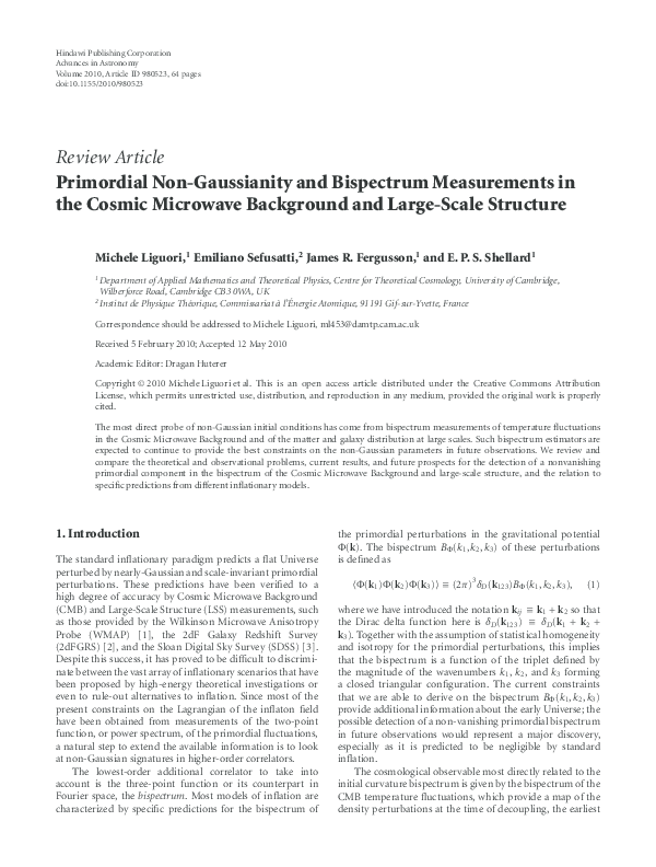 Primordial Non Gaussianity And Bispectrum Measurements In The Cosmic Microwave Background And Large Scale Structure Liguori 2010 Advances In Astronomy Wiley Online Library Primordial Non Gaussianity And Bispectrum Measurements In The Cosmic Microwave Background And Large Scale Structure Liguori 2010 Advances In Astronomy Wiley Online Library
